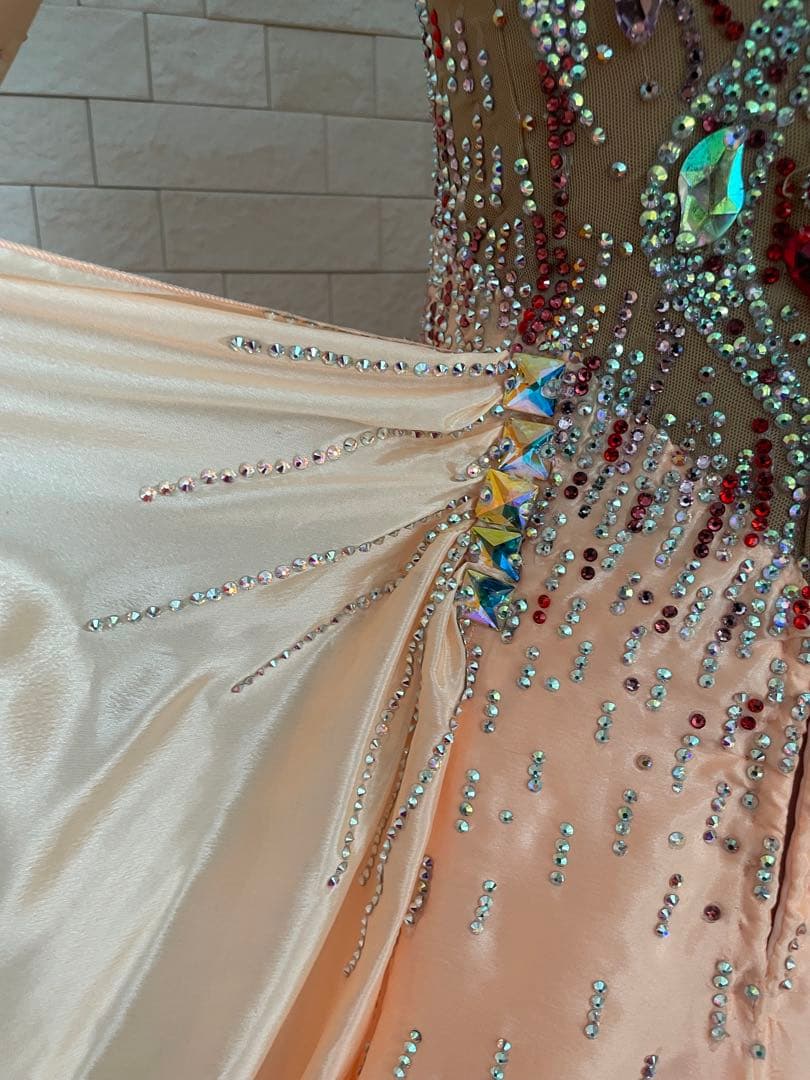 社交ダンス⭐️スタンダードドレス　オーダードレス　ベージュ＆オレンジ