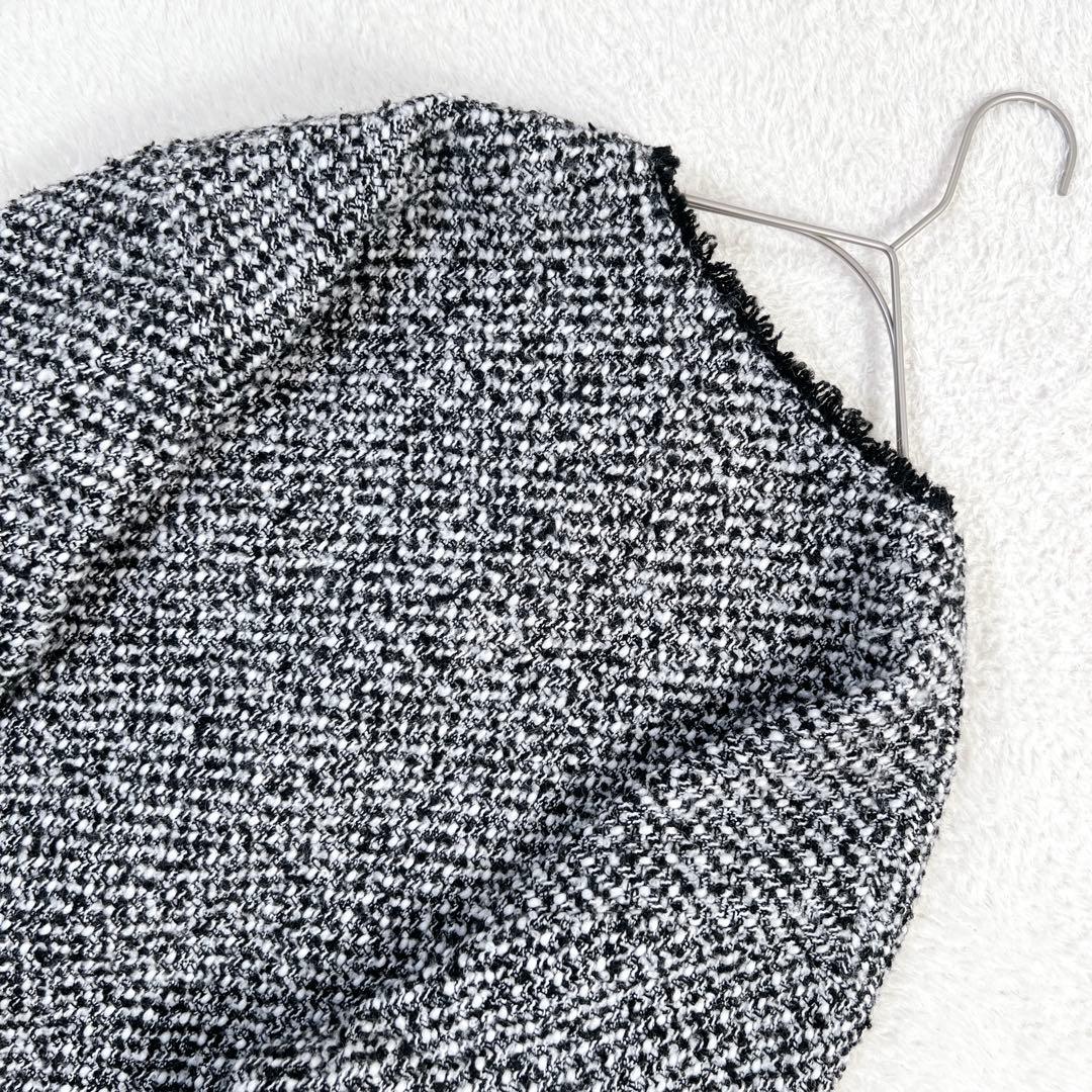 美品✨ラウンジドレス ツイードジャケット ノーカラー ウール 黒 人気完売品