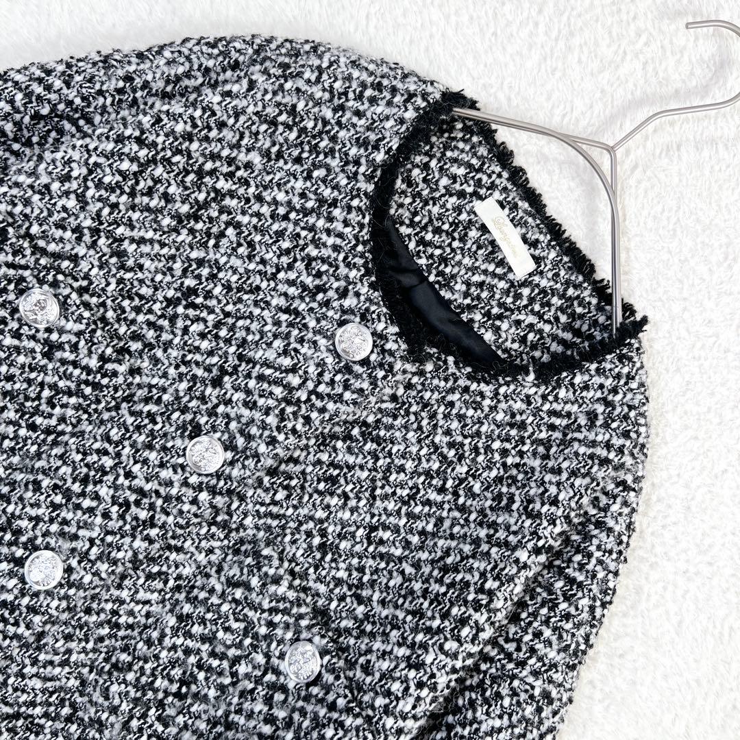 美品✨ラウンジドレス ツイードジャケット ノーカラー ウール 黒 人気完売品