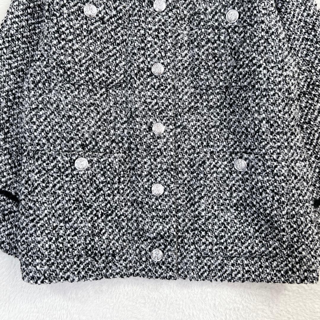 美品✨ラウンジドレス ツイードジャケット ノーカラー ウール 黒 人気完売品