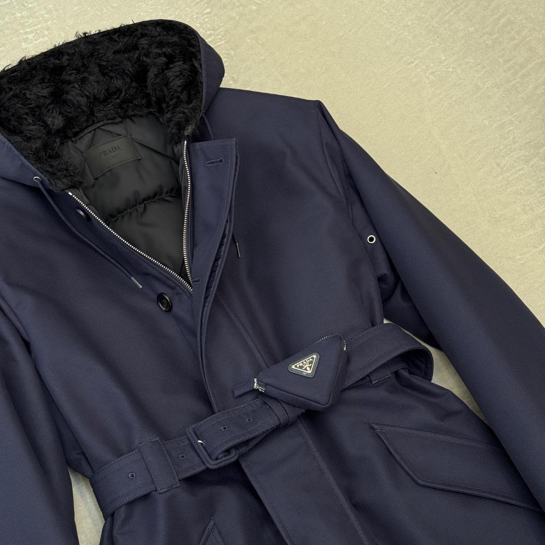 x*g様 【美品】 プラダ コート フーデット コットン モヘア ネイビー S