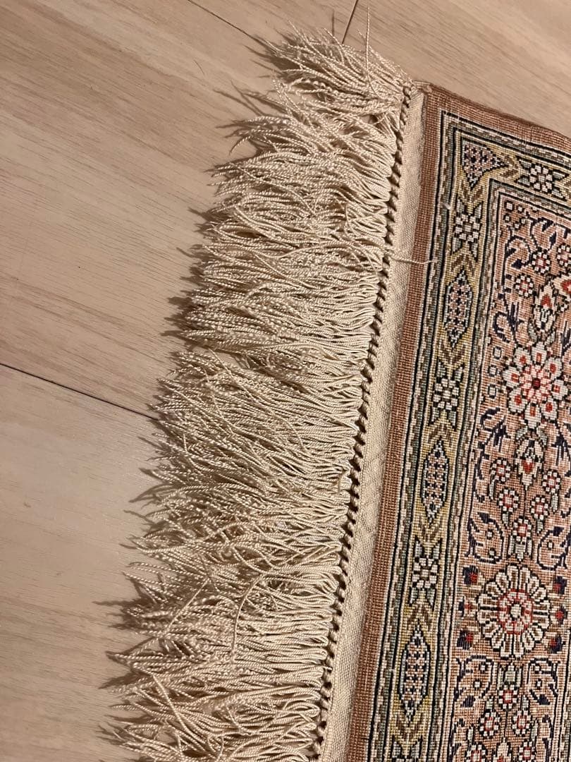 高級手織り絨毯 クム柄 イラン風 約100×60cm シルク混144000ノット