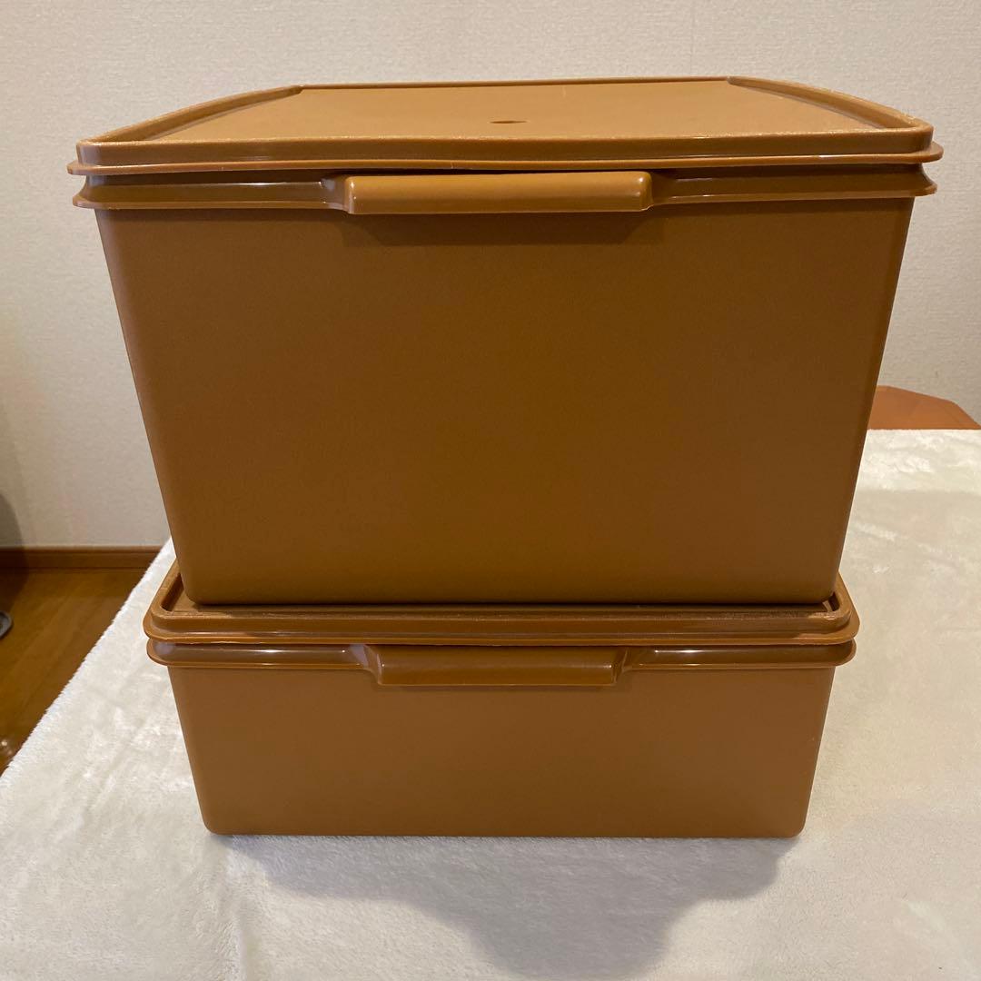 タッパーウェア　スーパーケース ブラウン収納ボックス 蓋付き 2個セット