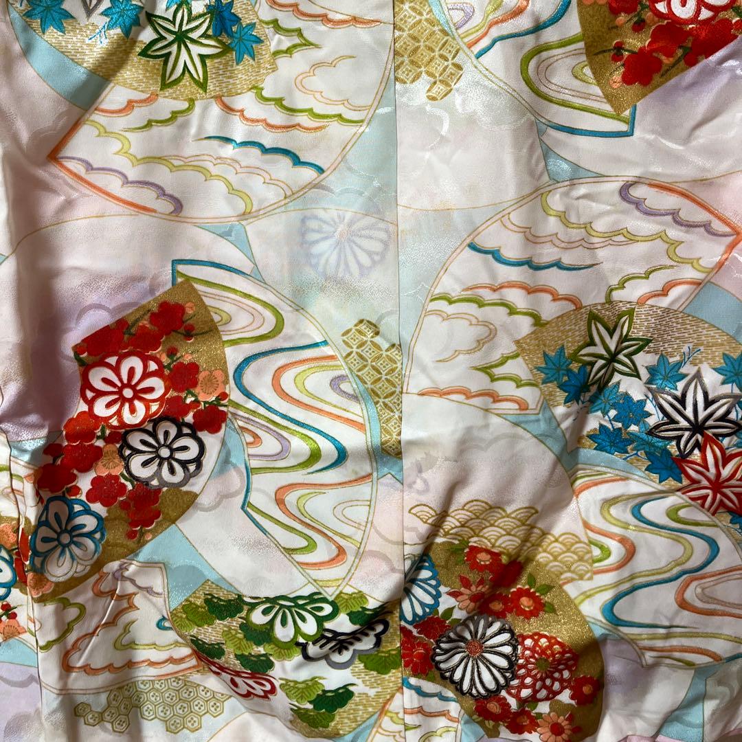 七五三　7歳　着物　正絹　アンティーク　白　水色