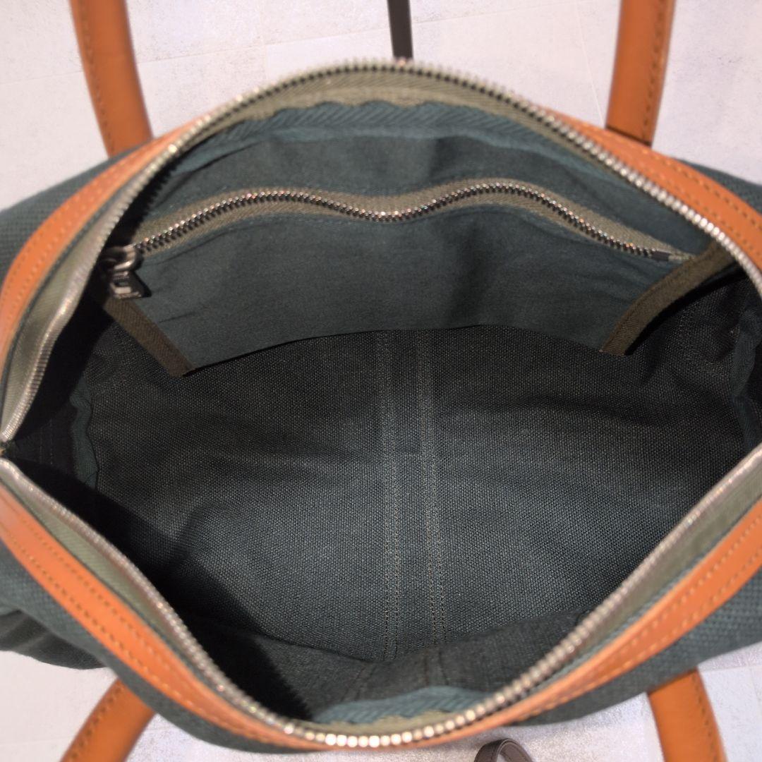 【極美品】一澤信三郎帆布 ボストンバッグ 緑麻 麻帆布×レザー 京都 日本製