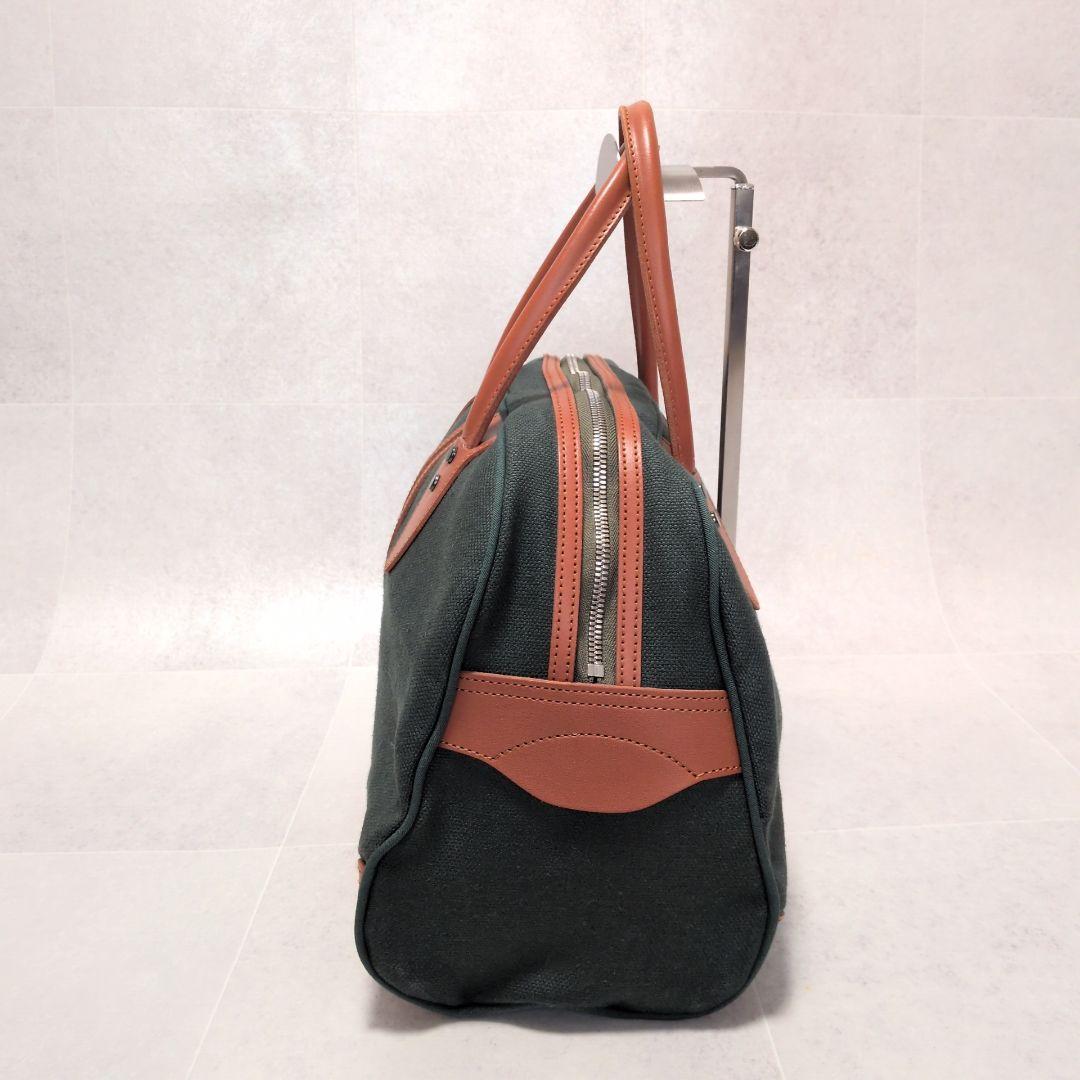 【極美品】一澤信三郎帆布 ボストンバッグ 緑麻 麻帆布×レザー 京都 日本製