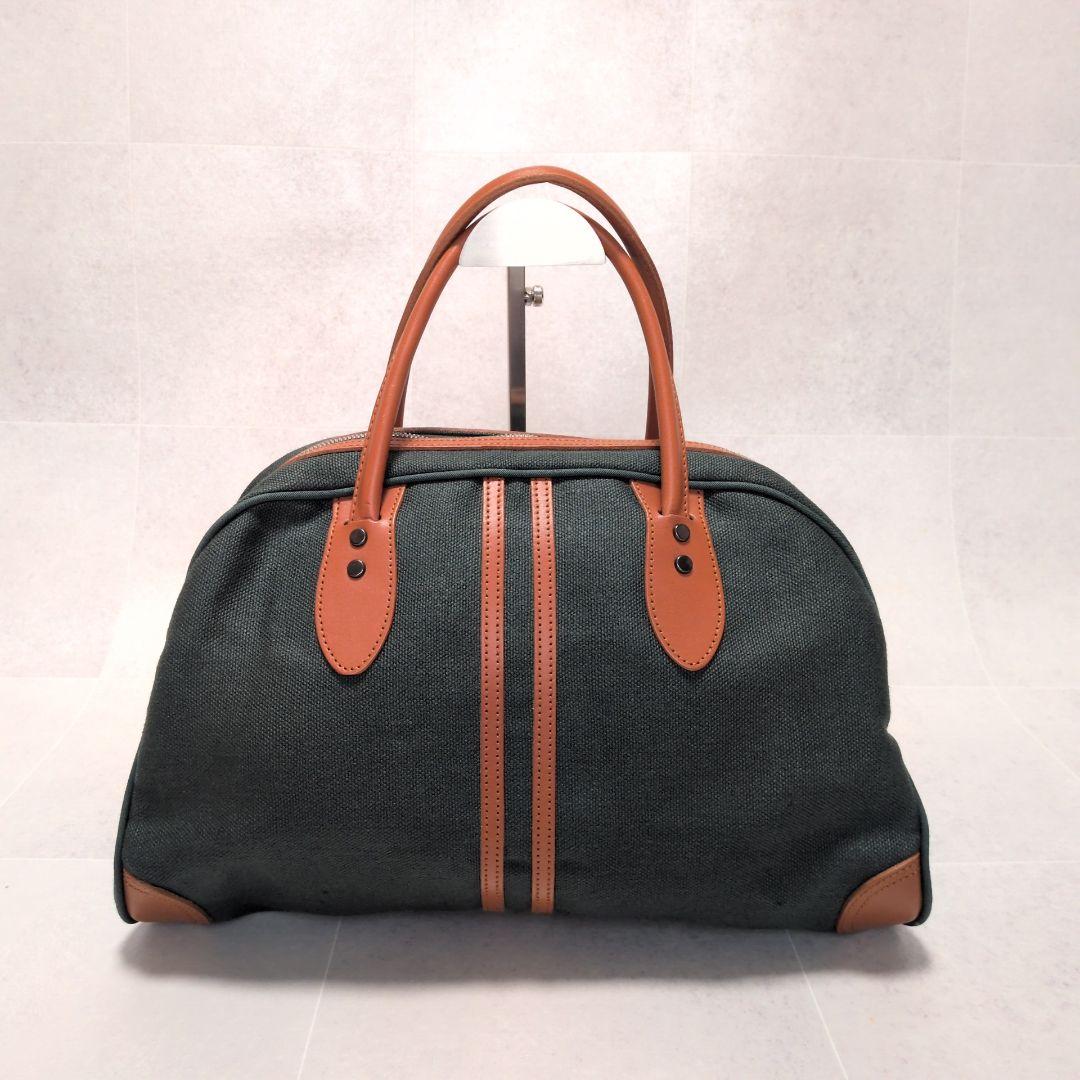 【極美品】一澤信三郎帆布 ボストンバッグ 緑麻 麻帆布×レザー 京都 日本製