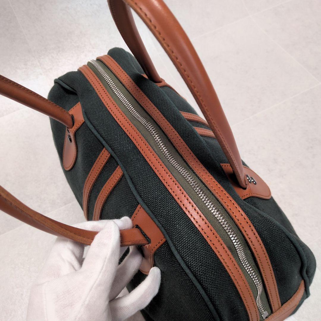 【極美品】一澤信三郎帆布 ボストンバッグ 緑麻 麻帆布×レザー 京都 日本製