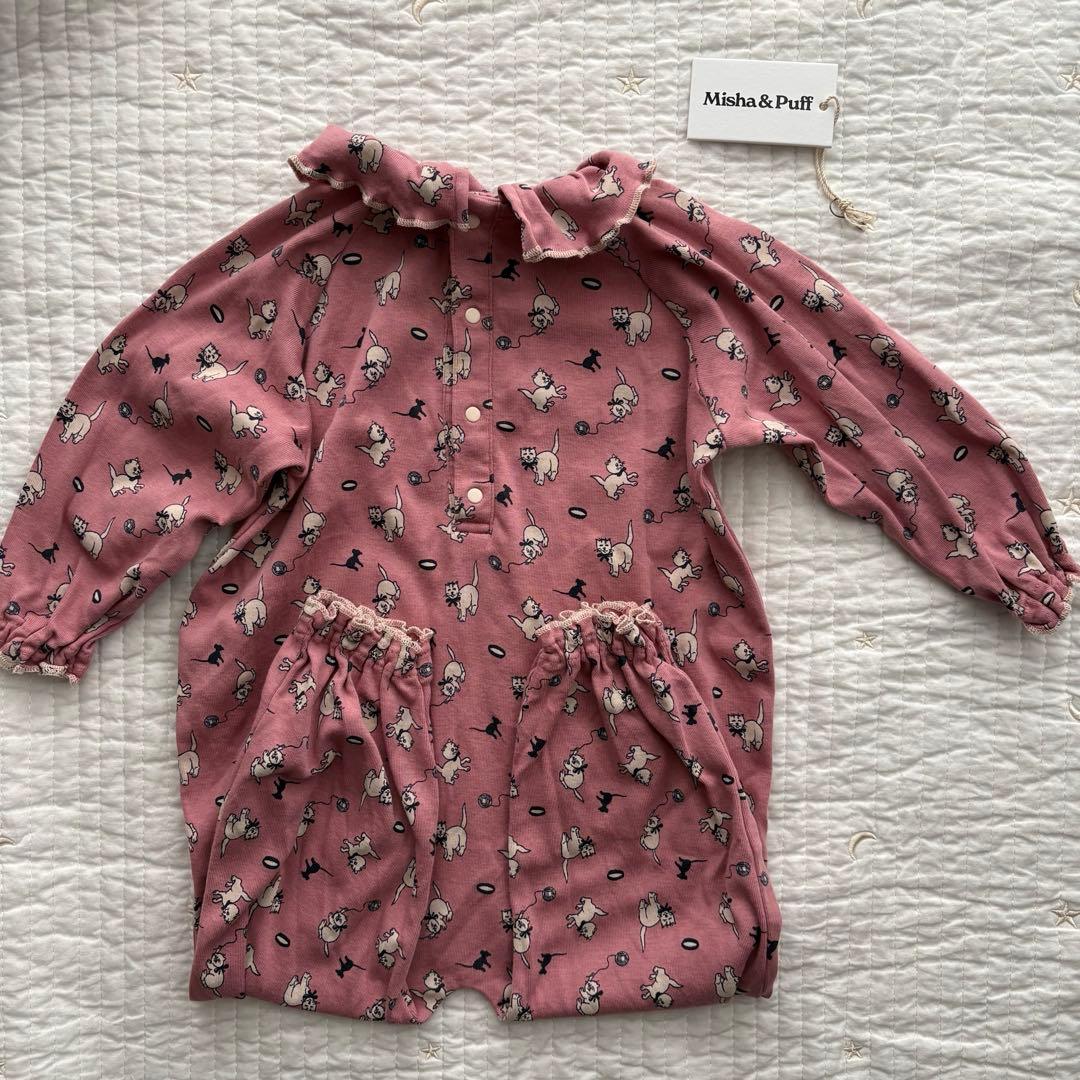 Misha & Puff ネコ柄ピエロロンパース　9-12m