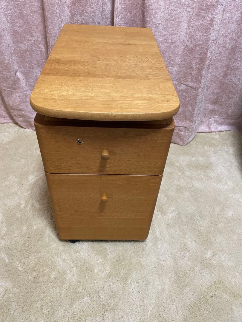 美品　飛騨産業　デスクワゴン　デスクサイドワゴン木製 脇机 可動式テーブル