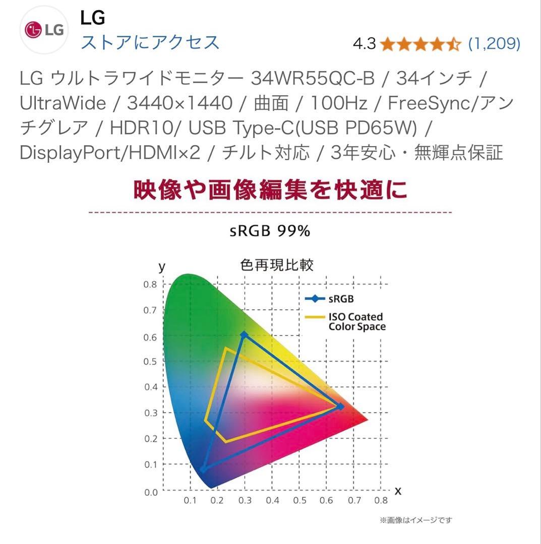 いるか LG ウルトラワイドモニター 34WR55QC-B / 34インチ