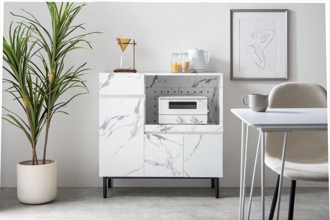 【送料無料】Ellis 大理石柄レンジ台【幅86cm】