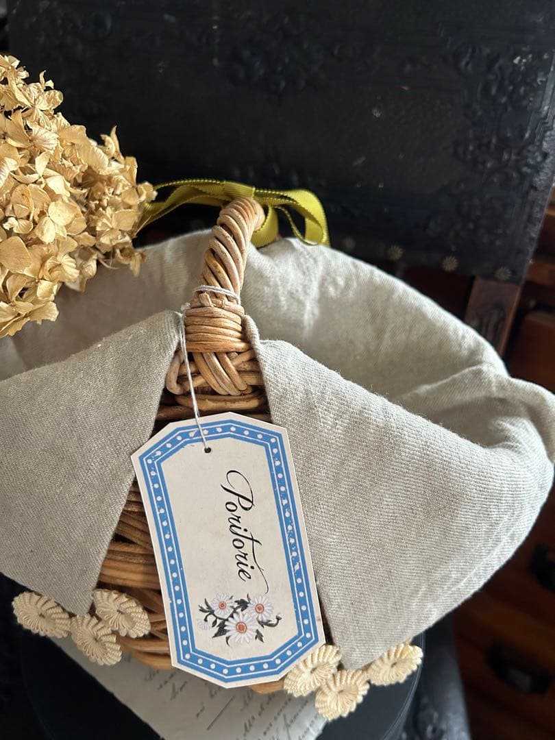 poritorie マーガレット刺繍 リネンカバー かご バスケット