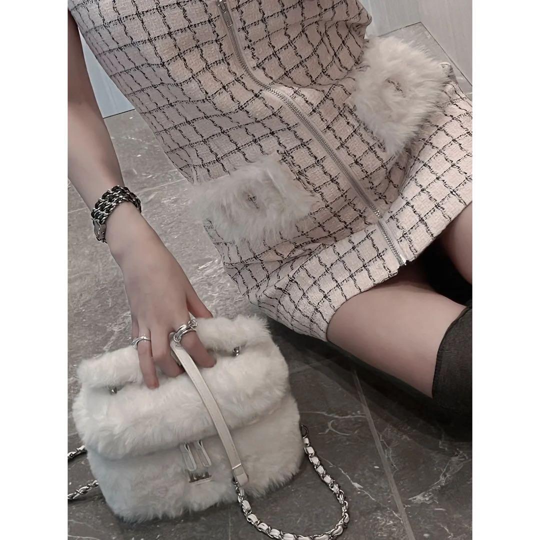 新品タグ付 ダーリッチ フロントファスナーツイードミニワンピース ベージュ