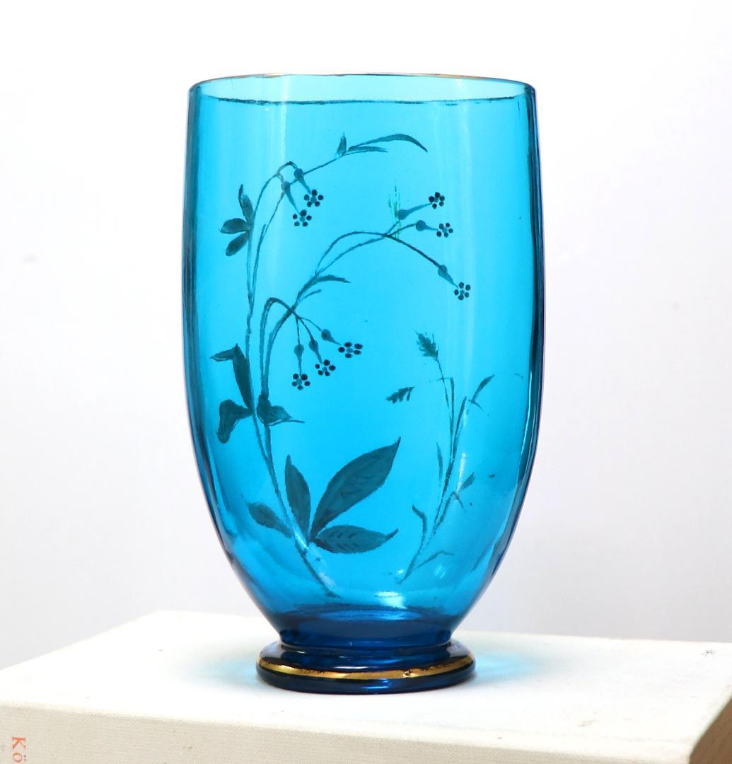 オールド・バカラ 初期 ジャポニスム 1878年頃 金彩エナメルブルーガラス花瓶