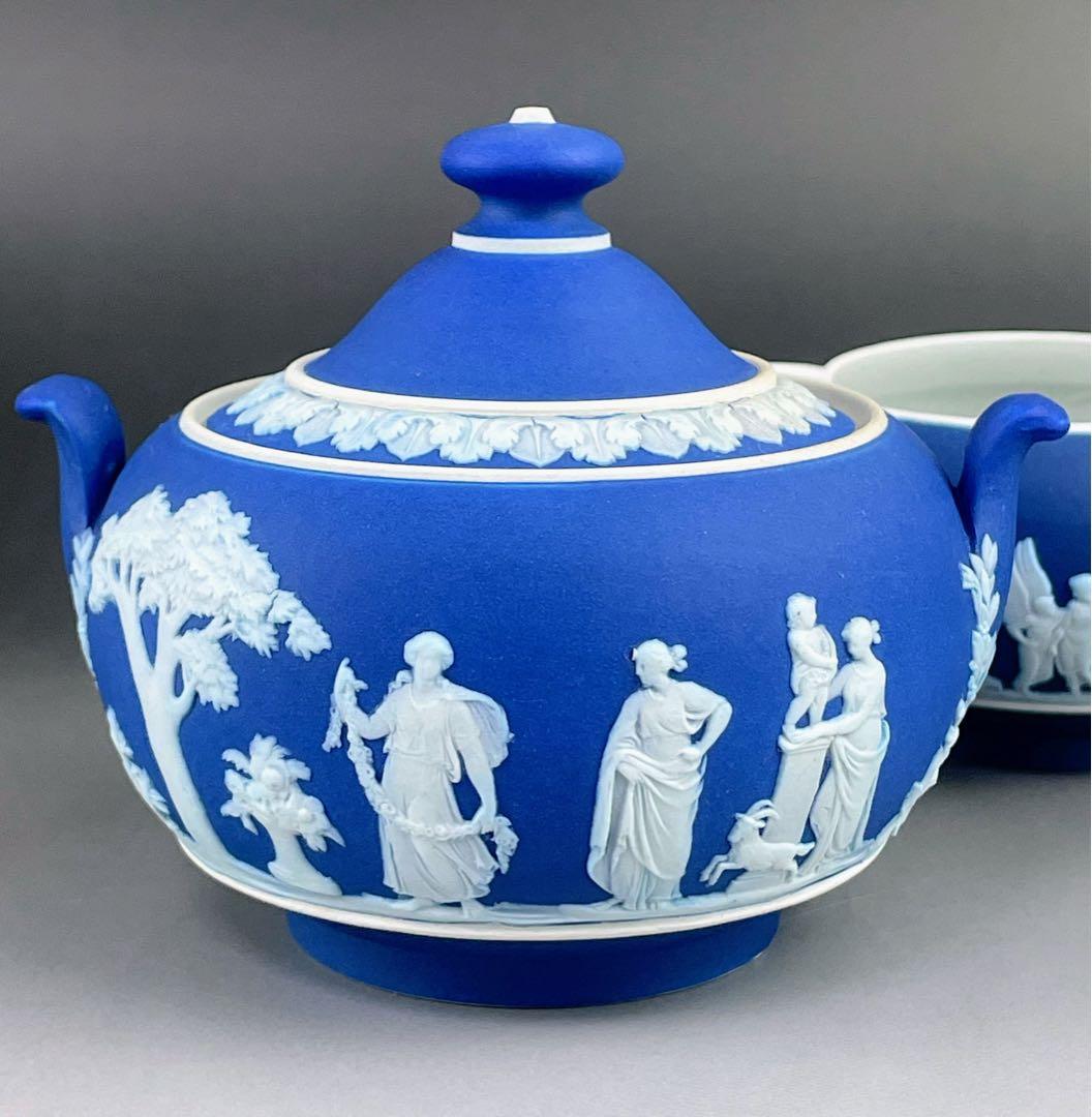 希少 アンティーク ウェッジウッド ジャスパーウェア シュガーボウル クリーマー