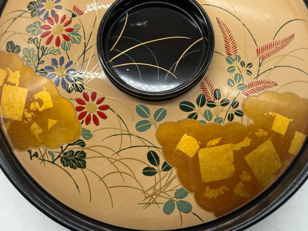 時代　輪島塗　蒔絵秋草紋菓子椀10点　木製　共箱　送料込み251221