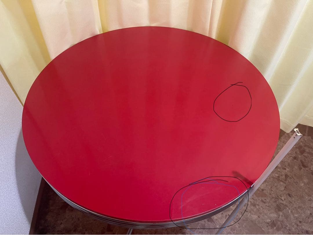 赤色アメリカンレトロ丸型ダイニングテーブルused美品91×91×72cm錆あり