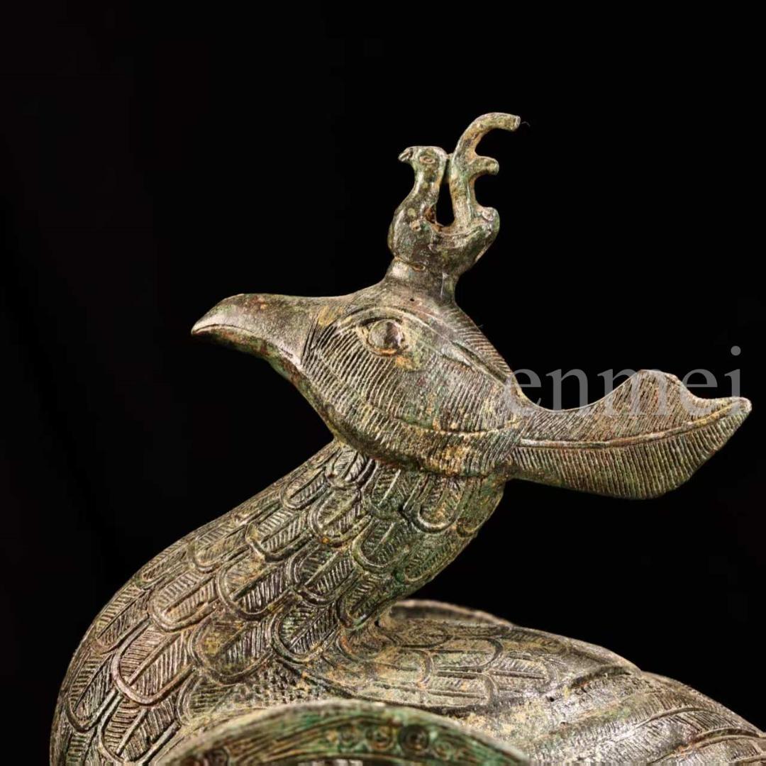 中国古美術・珍品旧藏・青銅製の鳳鳥車・鏨刻・純銅製・高浮彫・置物・風水開運・置物
