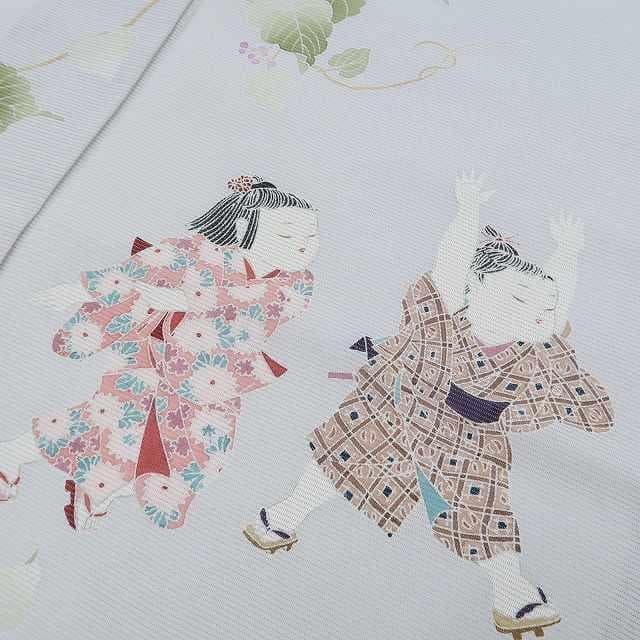 夏着物 正絹 絽“お顔にこやか、ルンルンの童子とあなた♪”訪問着 N-33