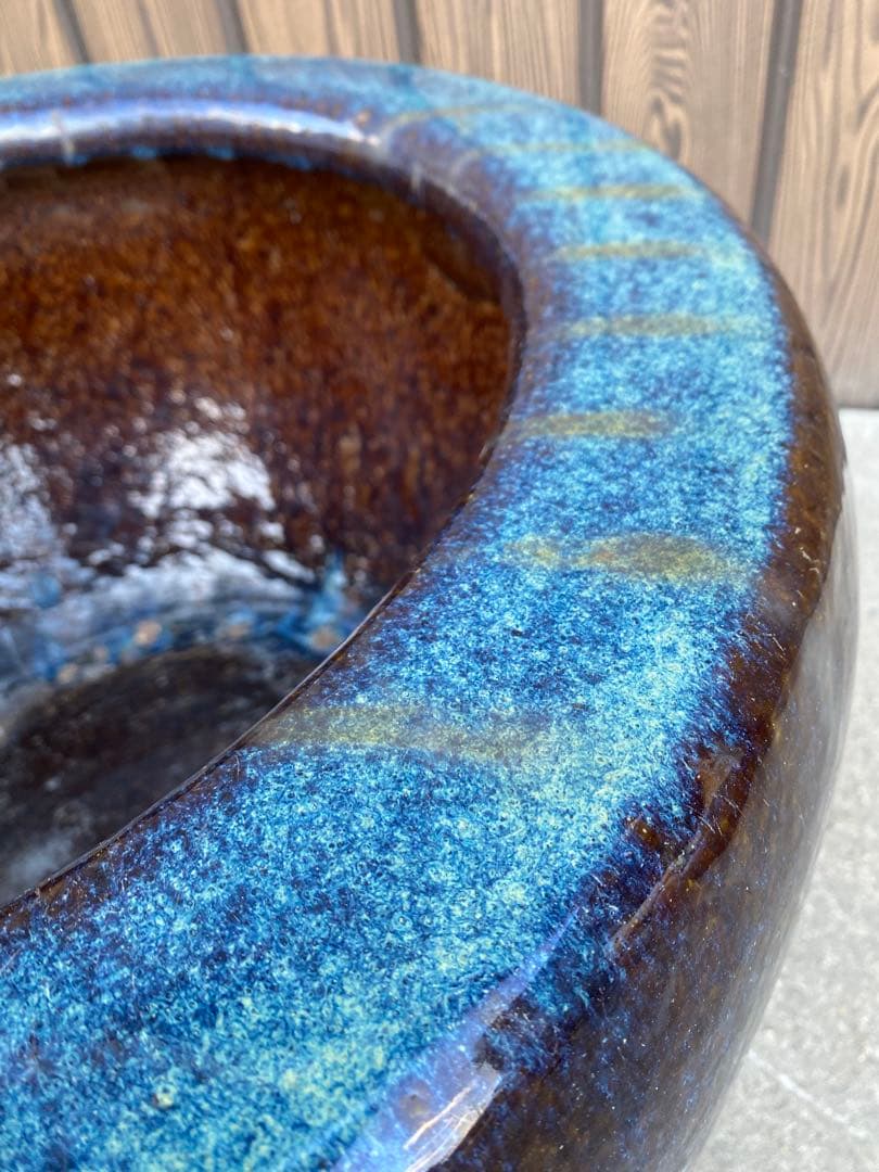 火鉢　陶器　海鼠釉　アンティーク　骨董　金魚鉢　特大　睡蓮鉢　メダカ　鉢カバー