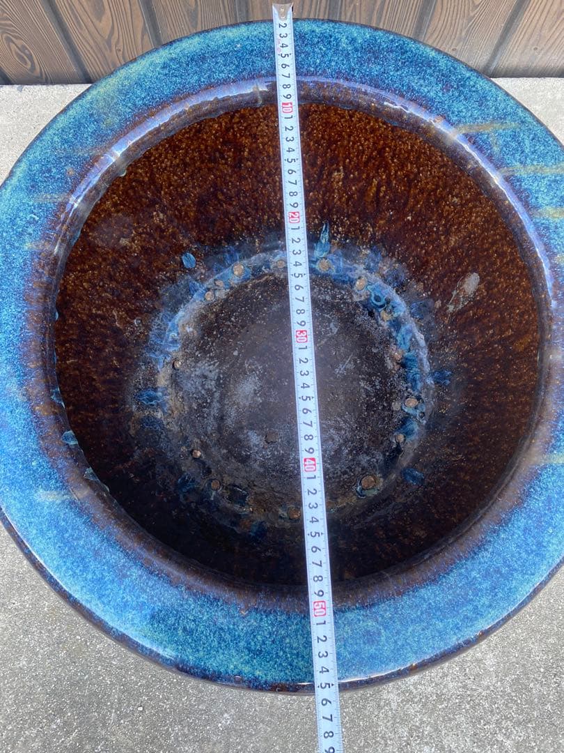 火鉢　陶器　海鼠釉　アンティーク　骨董　金魚鉢　特大　睡蓮鉢　メダカ　鉢カバー