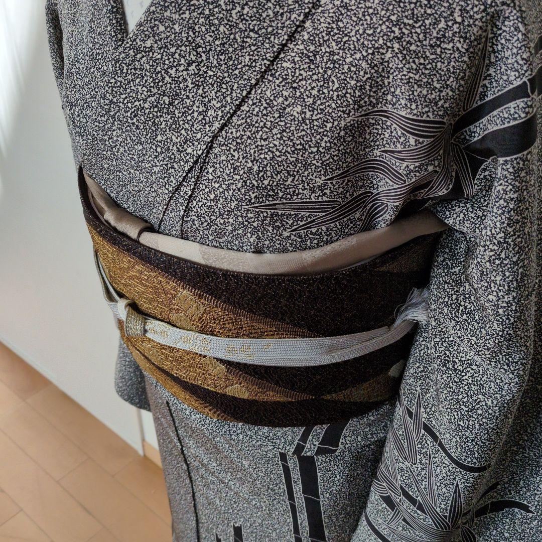 訪問着 グレー系 竹笹模様　袋帯セット