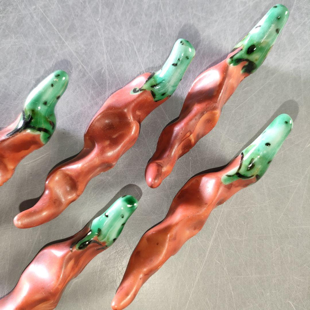 A1202-5/九谷焼/須田菁華/色絵唐辛子箸置5客/共箱/和食器/懐石道具/