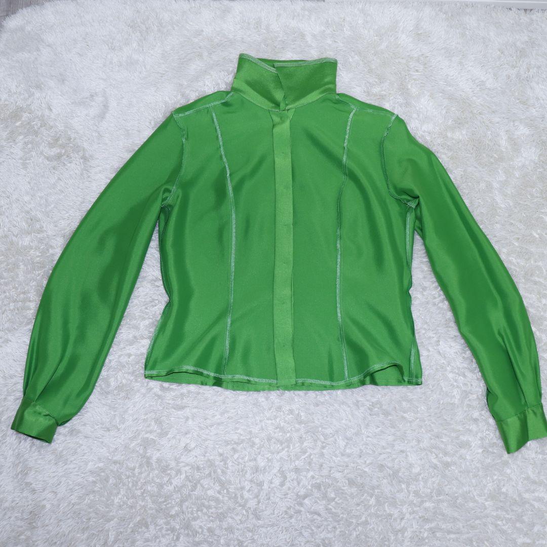 美品　クリスチャンディオール　ドレス　サテン　ブラウス　CDロゴ　金ボタン