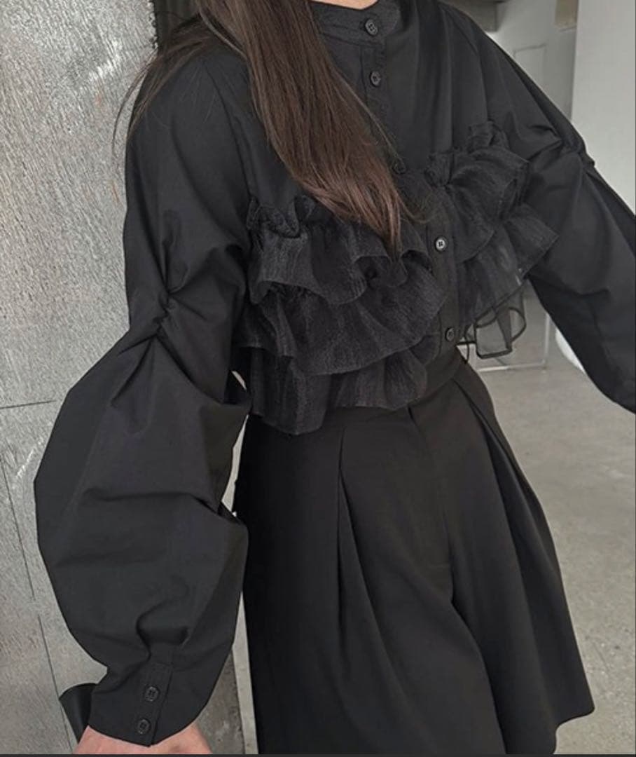 WILLFULLYオーガンジーフリルレイヤードポイントギャザースリーブSH