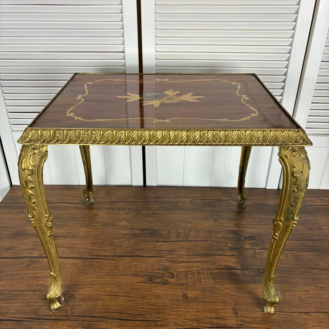 【送料込】アンティーク家具　猫足　ヴィンテージ　サイドテーブル　英国風　象嵌