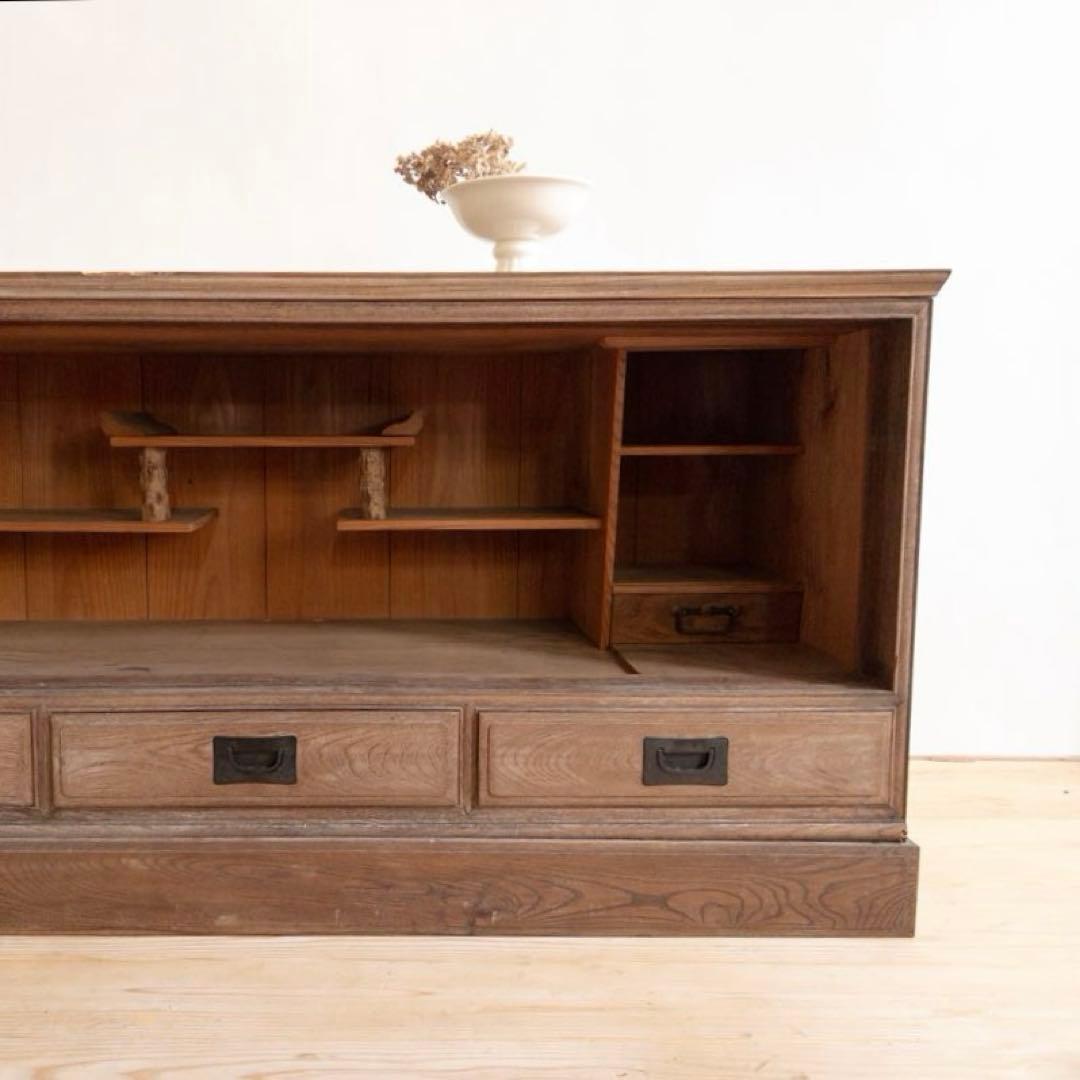 収納棚　木製　引き戸　引き出し　古道具　古家具　ビンテージ　アンティーク　レトロ