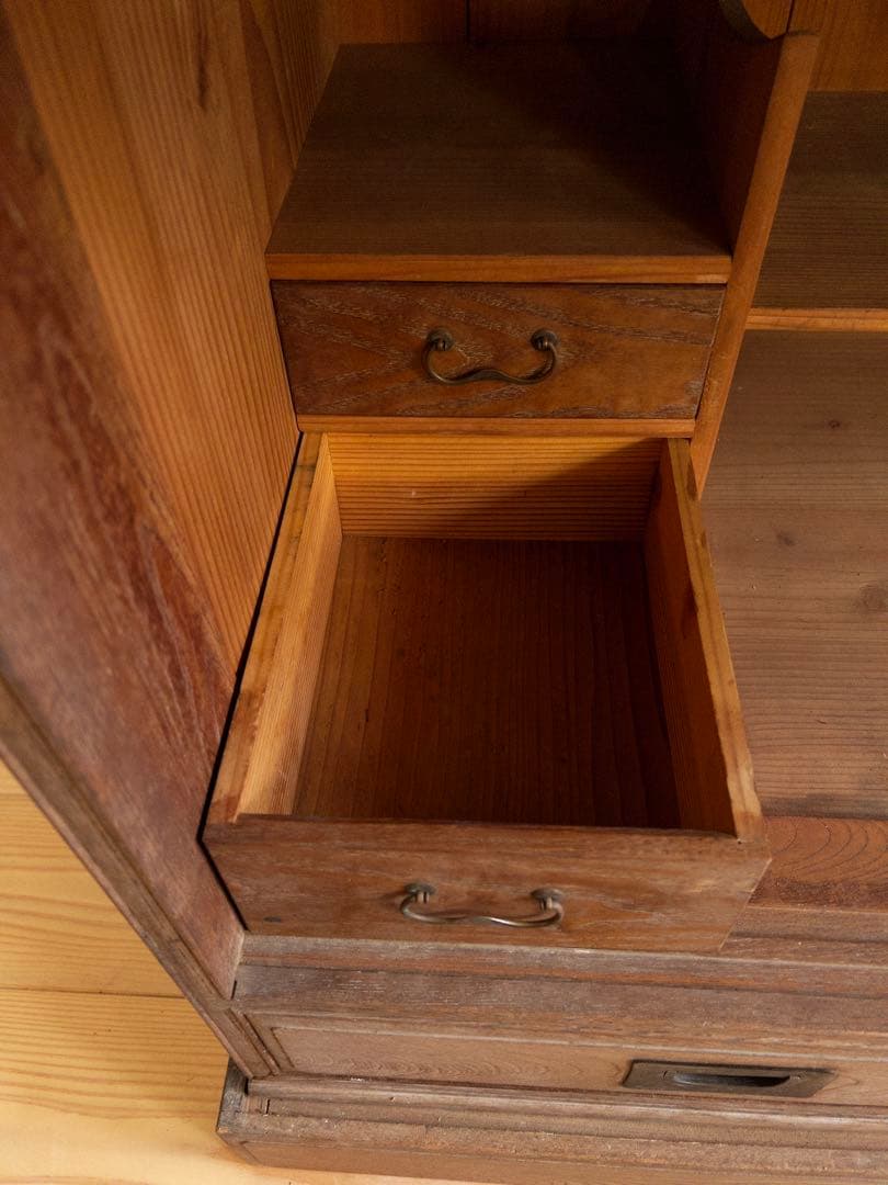 収納棚　木製　引き戸　引き出し　古道具　古家具　ビンテージ　アンティーク　レトロ
