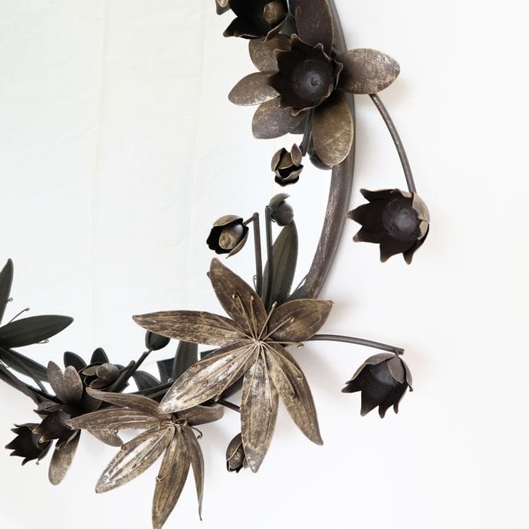 鏡 壁飾り シャビーアイアン フラワー