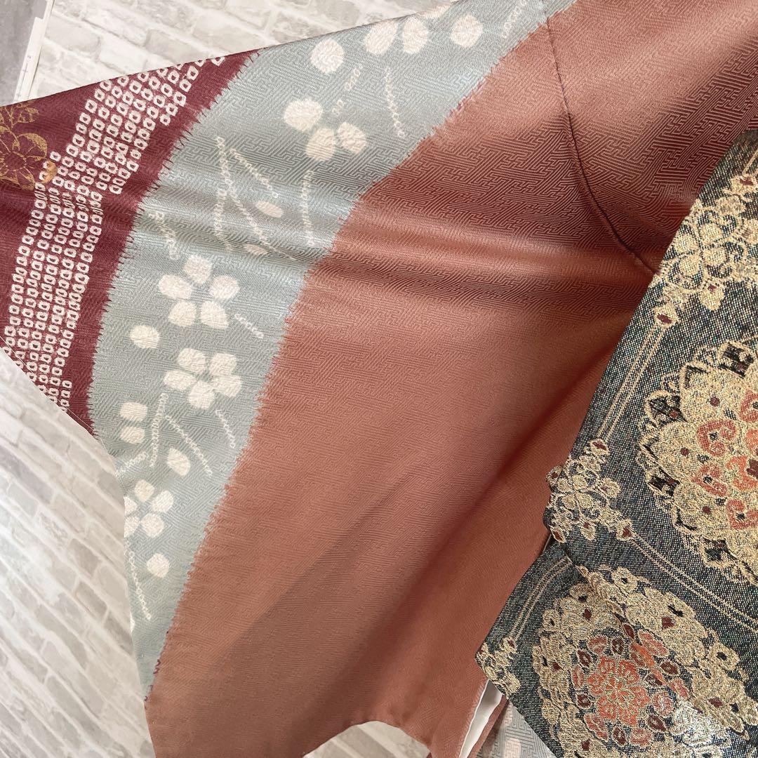 訪問着+長襦袢　フルセット　桜　相良刺繍　絞り　亀甲紋様　入学式　卒業式　Q5