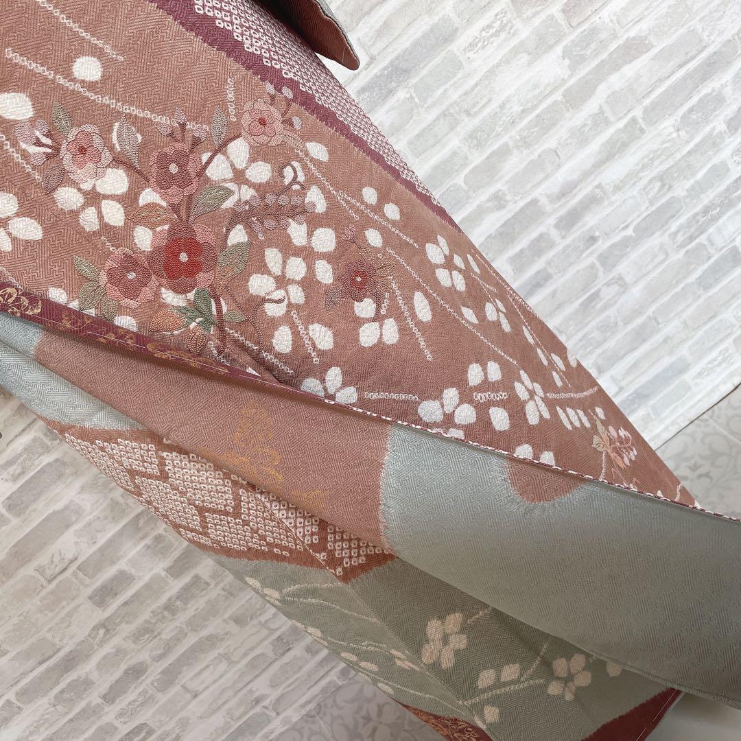 訪問着+長襦袢　フルセット　桜　相良刺繍　絞り　亀甲紋様　入学式　卒業式　Q5