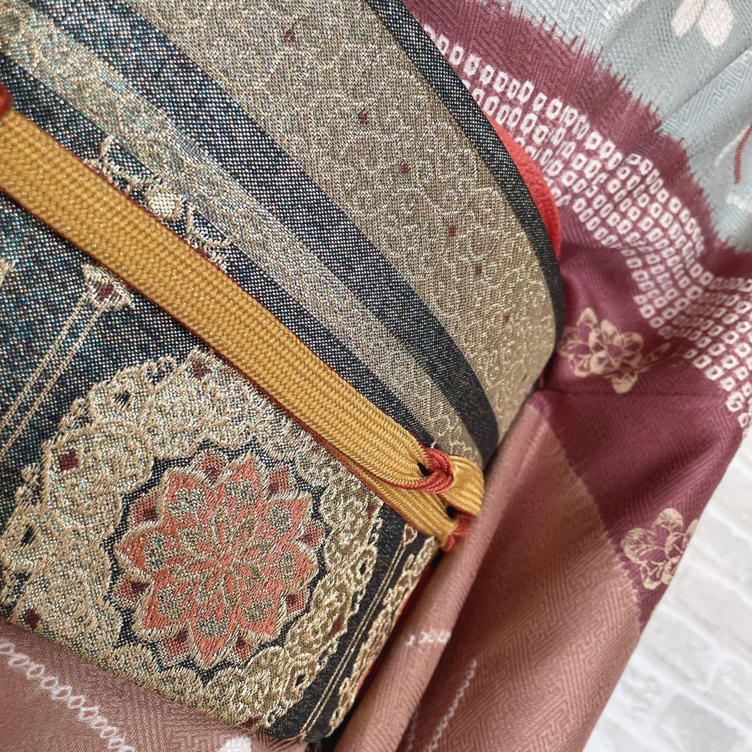 訪問着+長襦袢　フルセット　桜　相良刺繍　絞り　亀甲紋様　入学式　卒業式　Q5