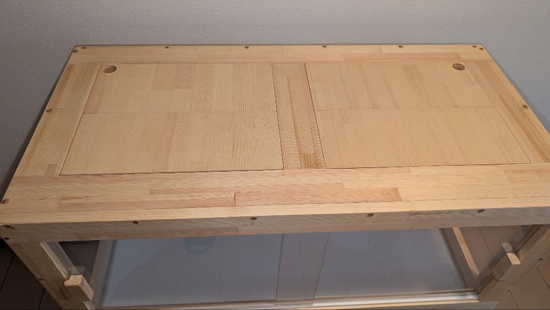 赤松集成材18ミリ幅90縦45奥行45全面アクリル板仕様 蜜蝋オイル仕上げ！