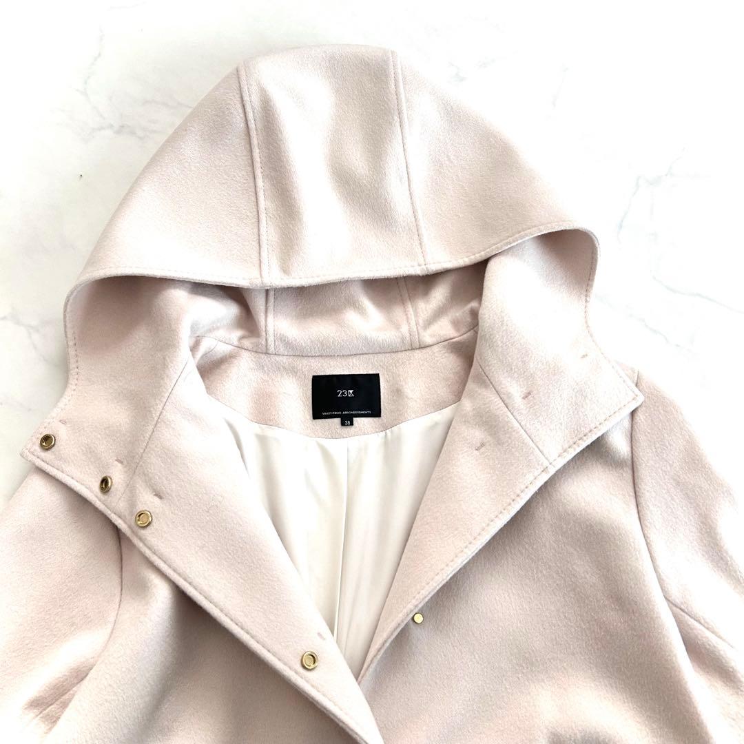 ま*ゃ様 近年 23区 ウールカシミヤ ビーバー フード付き ショートコート ベ