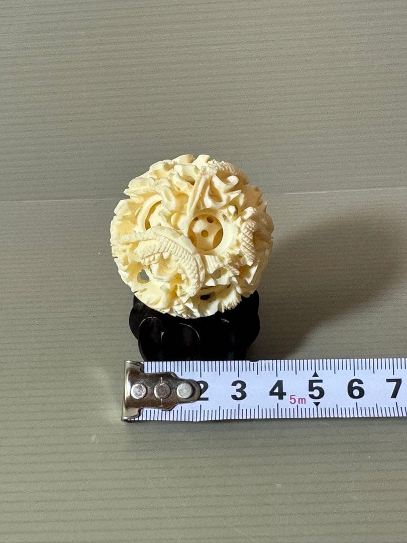 2734 中国美術 天球 多層球　台座付　龍文　置物 精密彫刻 工芸品