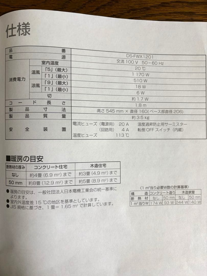 Panasonic セラミックファンヒーター 2024年製DS-FWX1201