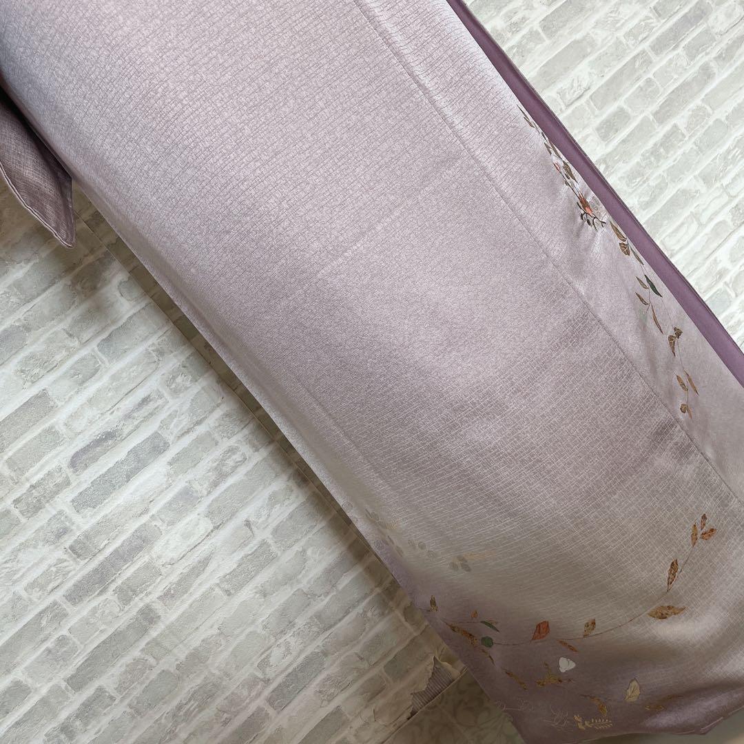 訪問着　フルセット　椿と萩　古書　手刺繍　金彩加工　綸子　ガード加工　L4