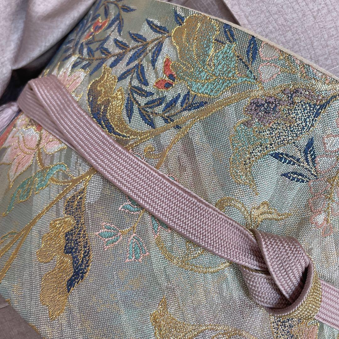 訪問着　フルセット　椿と萩　古書　手刺繍　金彩加工　綸子　ガード加工　L4