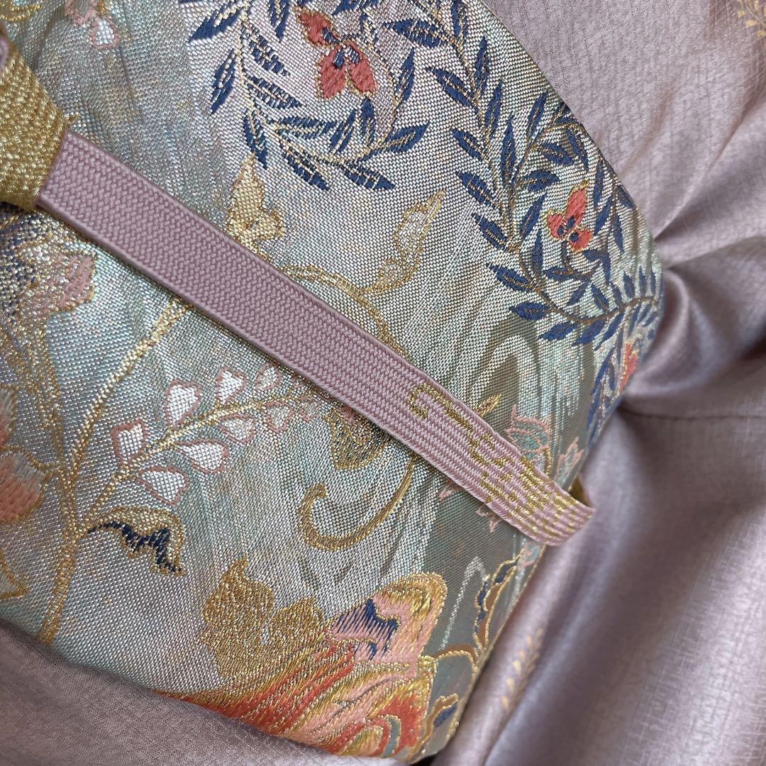 訪問着　フルセット　椿と萩　古書　手刺繍　金彩加工　綸子　ガード加工　L4