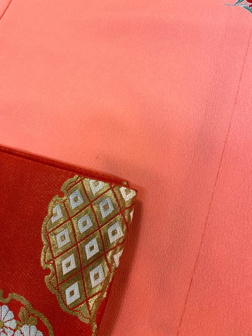 七五三用着物 ピンク 花柄刺繍 帯付き 七歳