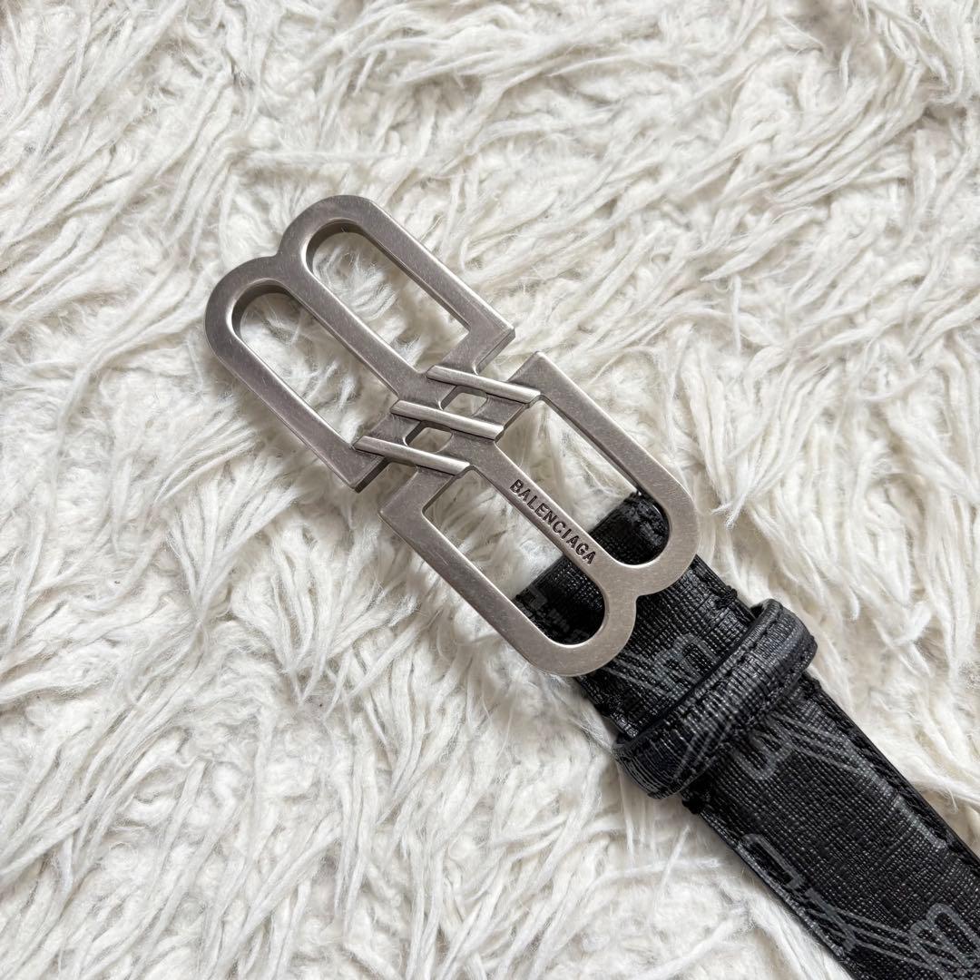 美品　BALENCIAGA BBバックル　モノグラムコーティングレザーベルト90
