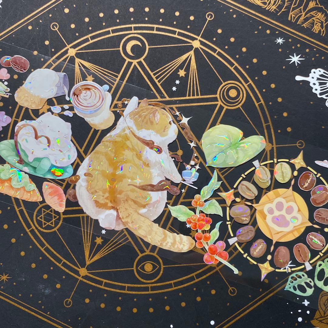 【9191】海外　マステ　中古巻　貝殻光マスキングテープ　猫　動物系