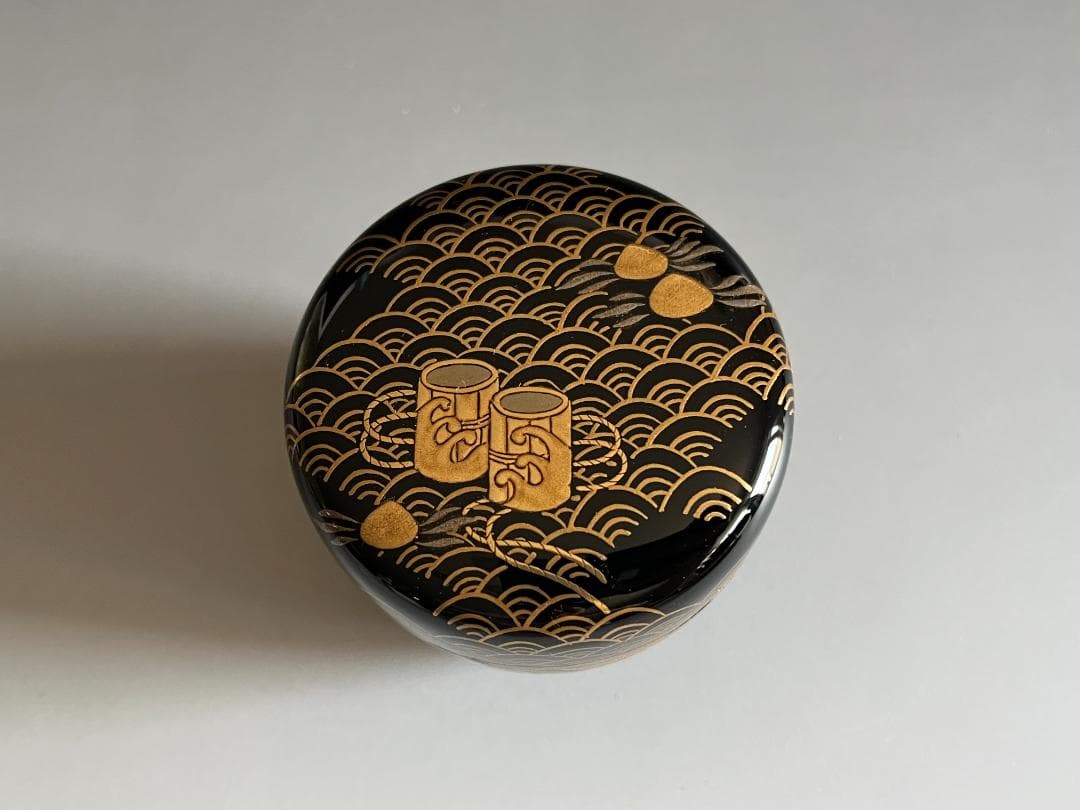 山崎博　迎舟造　汐汲蒔絵　大棗　黒塗　堀内宗完書付　茶道具　薄茶器　表千家