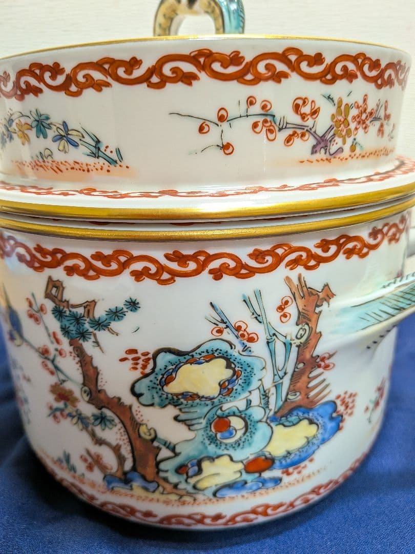 19世紀　フランス　シャンティイ窯　色絵松竹梅鳥紋　柿右衛門写　スープチュリーン