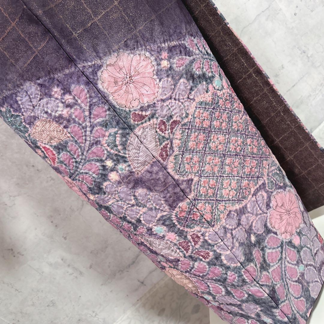 訪問着フルセット　辻ヶ花　着物　正絹　銀通し　豪華　華やか　紫　しぼり